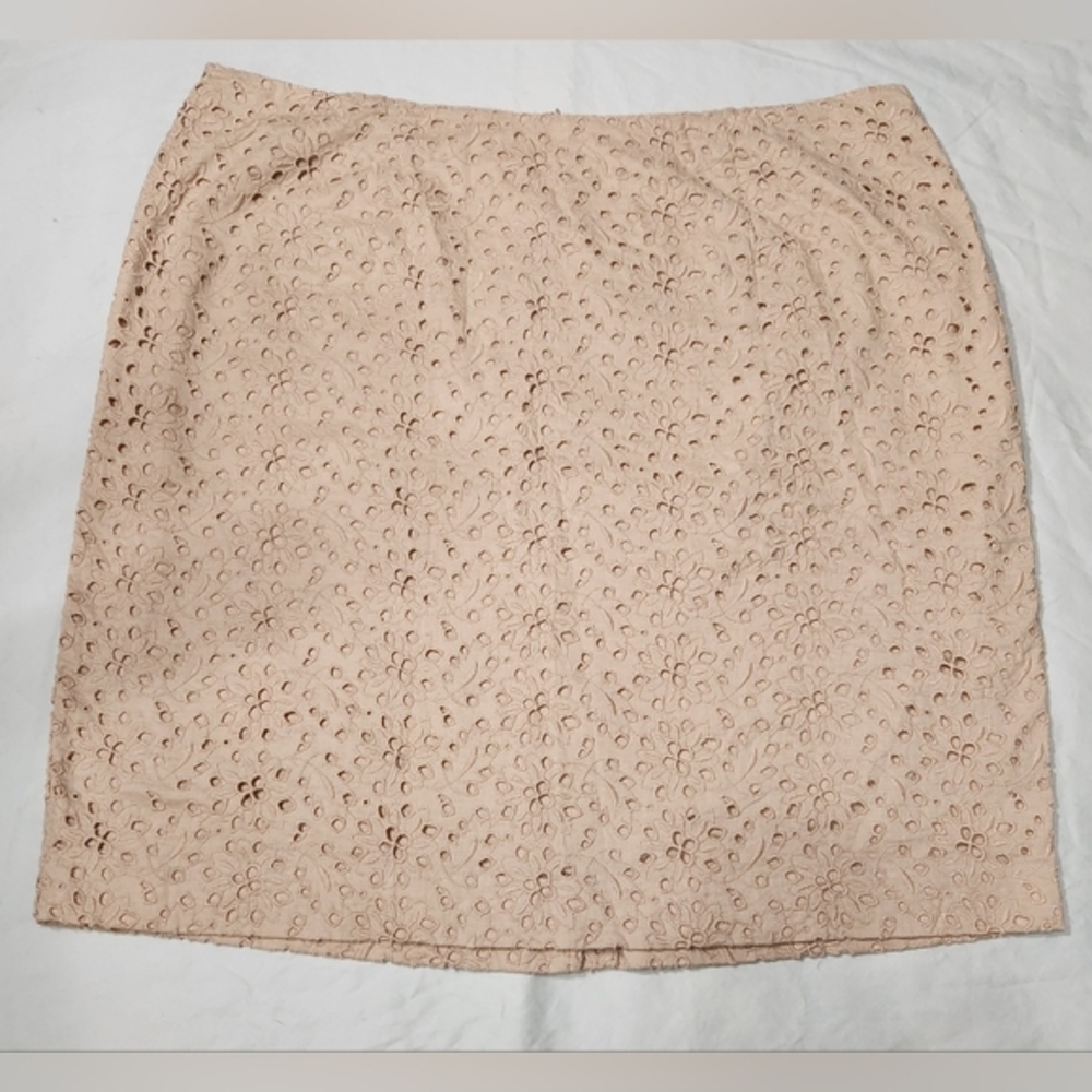 TALBOTS Womens Petit Elegant Beige Eyelet Skirt Size 16 P